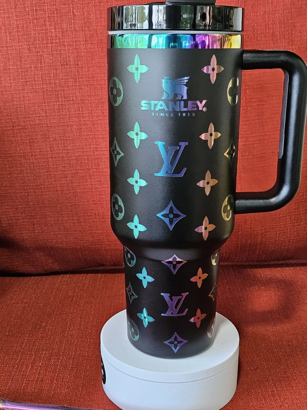 Stanley Custom Black Travel Tumbler with Holographic Accents